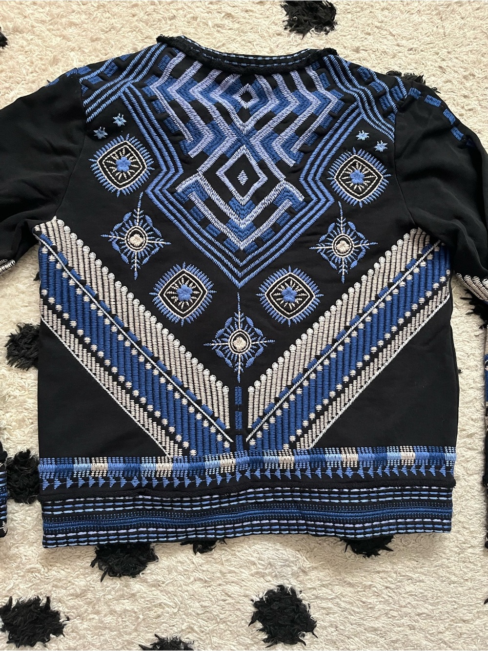 Johnny Was sz Small french Terry mixed media embroidered blue no button jacket - Picture 16 of 16